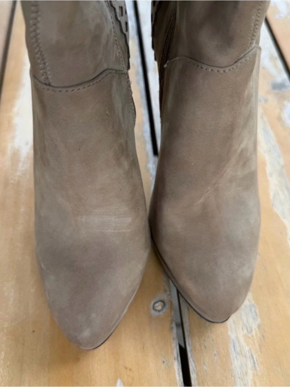 Pour La Victoire Taupe Suede Over-the-Knee Laser-Cut Boots size 7